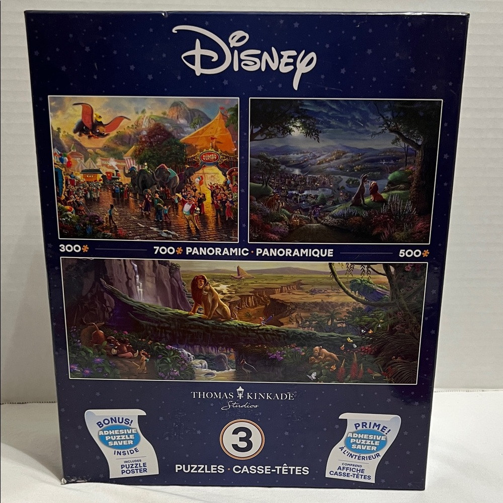 NIB DISNEY THOMAS KINKADE 3 PANORAMIC PUZZLE SET -